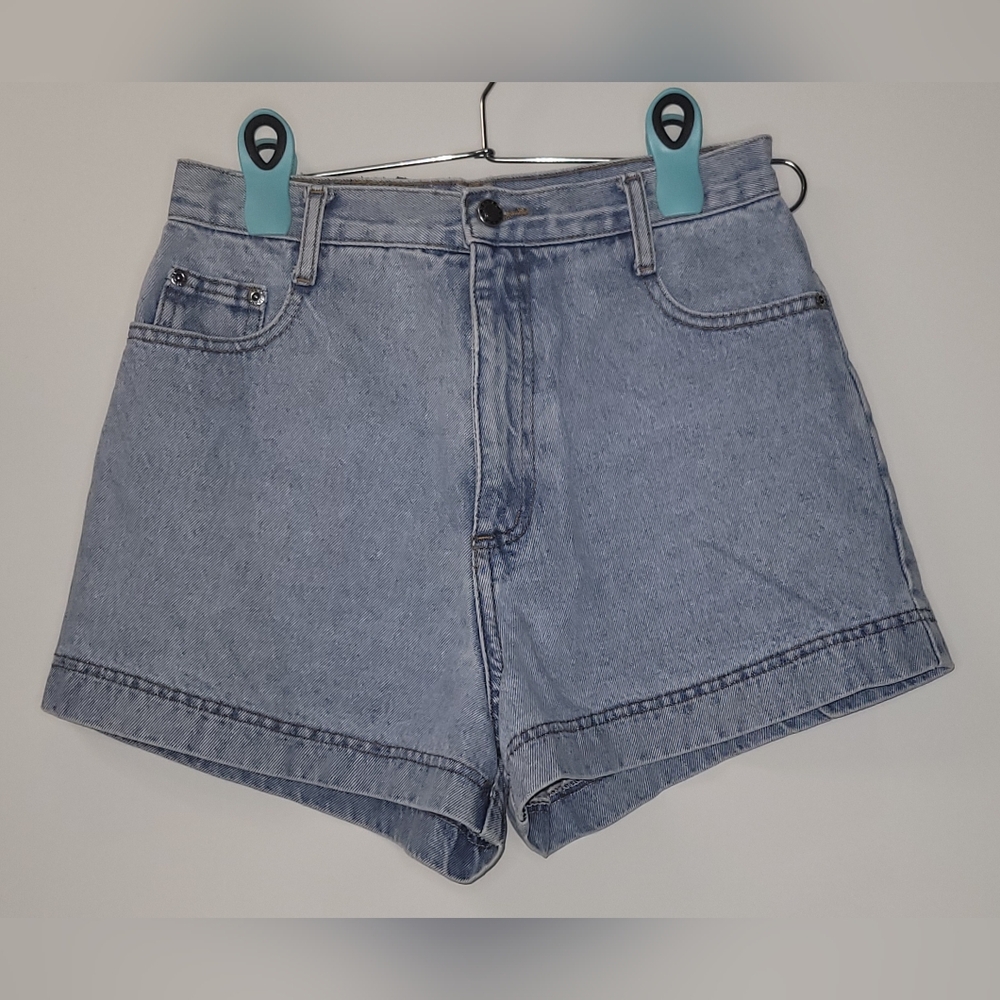 Vintage Steel Jeans Lt Blue Denim Ultra High Waisted Shorty Shorts Sz. 11
